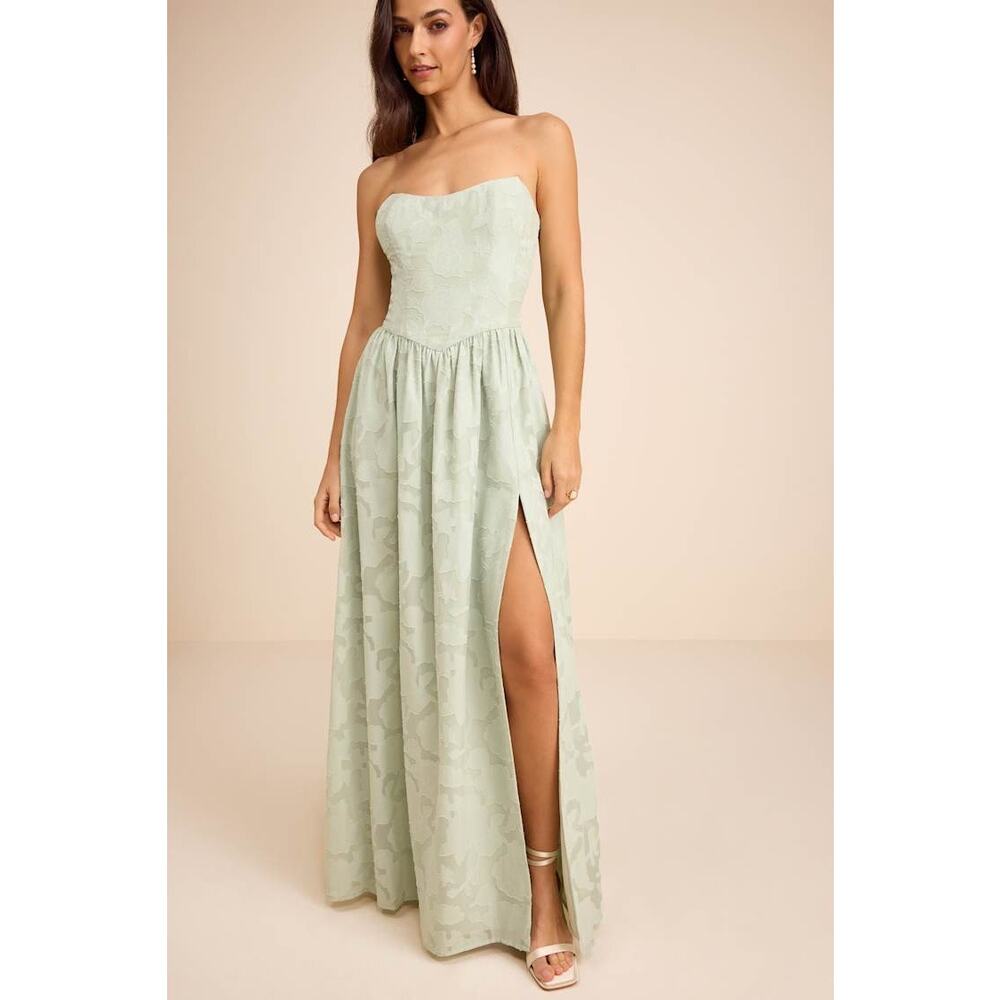 NWT Lulus Kalila Sage Floral Burnout Strapless Maxi Dress Small